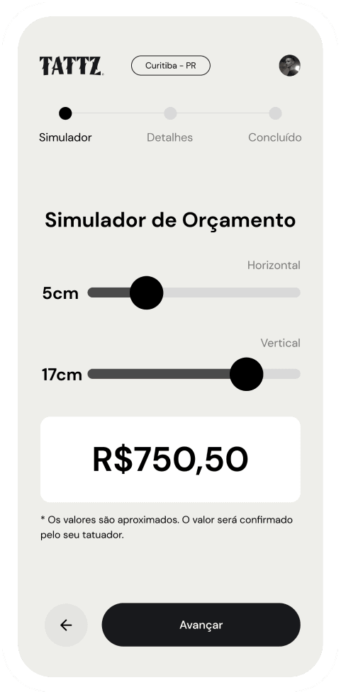 Página onde você escolhe onde você quer realizar a tatuagem